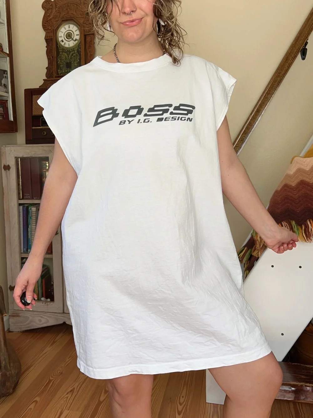 Vintage 90s BOSS by IG Design 3D Logo White Oversized Tee Tank Top Size XXL